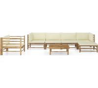 vidaXL Ensemble de salon de jardin 7 pièces en bambou – coussins blanc crème, design modulable