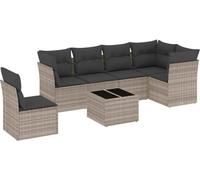 vidaXL Ensemble de salon de jardin 7 pièces avec coussins gris clair Poly rotin