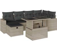 vidaXL Ensemble de salon de jardin 7 pièces avec coussins gris clair Poly rotin