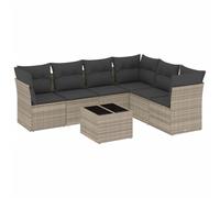 vidaXL - Ensemble de salon de jardin 7 pièces avec coussins, poly rotin gris clair