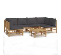 vidaXL Ensemble de salon de jardin 7 pièces en bambou avec coussins gris foncé