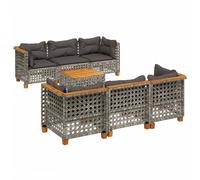 vidaXL Ensemble de salon de jardin 7 pièces avec coussins Gris Poly rotin