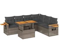 vidaXL Ensemble de salon de jardin 7 pièces avec coussins Gris Poly rotin Acacia