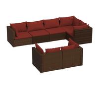 vidaXL Ensemble de salon de jardin 7 pièces avec coussins Marron Poly Rattan