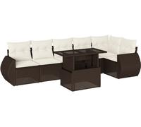 vidaXL Ensemble salon de jardin 7 pièces en poly rotin avec coussins Marron