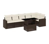 vidaXL Ensemble de salon de jardin 7 pièces avec coussins Marron Poly rotin