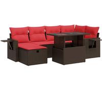 vidaXL Ensemble de salon de jardin 7 pièces avec coussins Marron Poly rotin