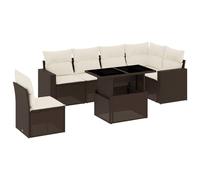 vidaXL Ensemble de salon de jardin 7 pièces avec coussins Marron Poly rotin