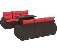 vidaXL Ensemble de salon de jardin 7 pièces avec coussins Marron Poly rotin Acacia
