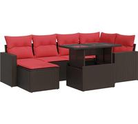 vidaXL Ensemble de salon de jardin 7 pièces avec coussins Marron Poly rotin Acacia