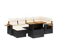 vidaXL Ensemble de salon de jardin 7 pièces avec coussins noir poly rotin