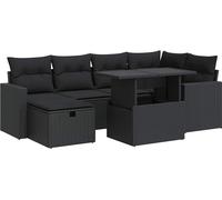 vidaXL Ensemble de salon de jardin 7 pièces avec coussins noir poly rotin