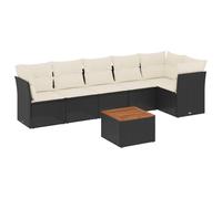 vidaXL Ensemble de salon de jardin 7 pièces en poly rotin avec coussins – Noir