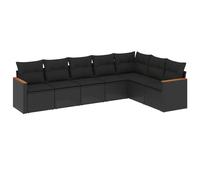 vidaXL Ensemble de salon de jardin 7 pièces avec coussins en poly rotin Noir