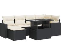 vidaXL Ensemble de salon de jardin 7 pièces avec coussins noir poly rotin