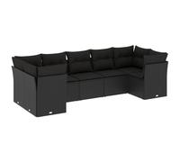 vidaXL Ensemble de salon de jardin 7 pièces avec coussins noir poly rotin