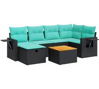 vidaXL Ensemble de salon de jardin 7 pièces avec coussins noir poly rotin
