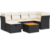vidaXL Ensemble de salon de jardin 7 pièces avec coussins noir poly rotin