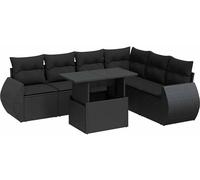 vidaXL Ensemble de salon de jardin 7 pièces avec coussins noir poly rotin