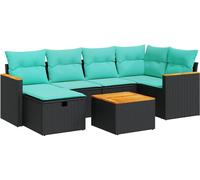 vidaXL Ensemble de salon de jardin 7 pièces avec coussins noir poly rotin