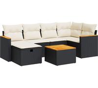 vidaXL Ensemble de salon de jardin 7 pièces avec coussins noir poly rotin