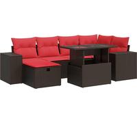 vidaXL Ensemble de salon de jardin 7 pièces avec coussins noir poly rotin