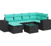 vidaXL Ensemble de salon de jardin 7 pièces avec coussins noir poly rotin