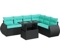 vidaXL Ensemble de salon de jardin 7 pièces avec coussins noir poly rotin