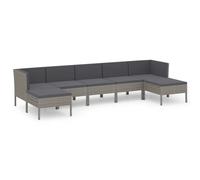 vidaXL Ensemble de salon de jardin 7 pièces avec coussins Poly Rattan Gris
