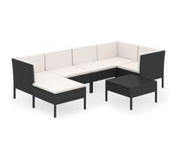 vidaXL Ensemble de salon de jardin 7 pièces avec coussins Poly rotin noir