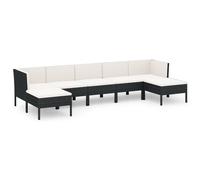 vidaXL Ensemble de salon de jardin 7 pièces avec coussins Poly rotin noir