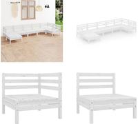 vidaXL Ensemble de salon de jardin 7 pièces pin massif blanc - Ensemble de salon de jardin - Ensemble de salon d'extérieur - Ottomane en bois - Ensemble de meubles de jardin