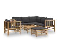 vidaXL – Ensemble de salon de jardin 8 pièces en bambou avec coussins gris foncé