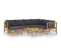 vidaXL Ensemble de salon de jardin modulable 8 pièces en bambou avec coussins gris foncé