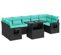 vidaXL Ensemble de salon de jardin 8 pièces avec coussins Noir Polyrotin Acacia
