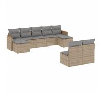 vidaXL Ensemble de salon de jardin 9 pièces avec coussins – Résine tressée beige