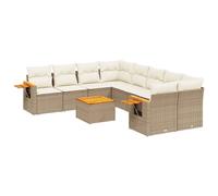 vidaXL Ensemble salon de jardin 9 pièces – Poly rotin, avec coussins – Beige