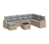 vidaXL Ensemble de salon de jardin 9 pièces avec coussins beige Poly rotin