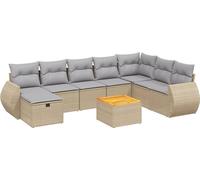 vidaXL Ensemble de salon de jardin 9 pièces en poly rotin beige avec coussins