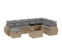 vidaXL Ensemble de salon de jardin 9 pièces avec coussins beige Poly rotin
