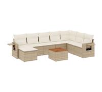 vidaXL Ensemble de salon de jardin 9 pièces avec coussins beige Poly rotin