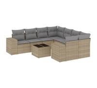 vidaXL Ensemble de salon de jardin 9 pièces avec coussins beige Poly rotin