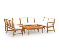 vidaXL Ensemble de salon de jardin 9 pièces avec coussins Crème Bois massif Acacia