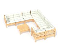 vidaXL Ensemble de salon de jardin 9 pièces avec coussins Crème Pin