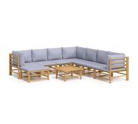 vidaXL Ensemble de salon de jardin 9 pièces en bambou avec coussins gris clair