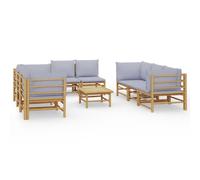 vidaXL Ensemble de salon de jardin modulable 9 pièces bambou gris clair avec coussins