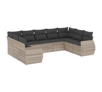 vidaXL Ensemble de salon de jardin 9 pièces avec coussins gris clair Poly rotin