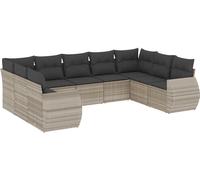 vidaXL Ensemble de salon de jardin 9 pièces avec coussins gris clair Poly rotin