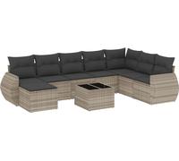 vidaXL Ensemble de salon de jardin 9 pièces avec coussins gris clair Poly rotin