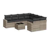 vidaXL Ensemble de salon de jardin 9 pièces Poly rotin avec coussins gris clair